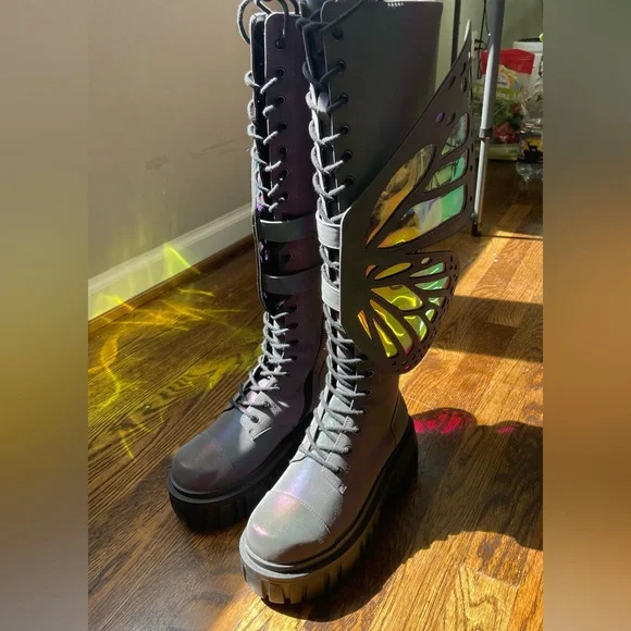 MYSTIC GARDEN REFLECTIVE BUTTERFLY BOOTS - US size 8 - Picture 5 of 10